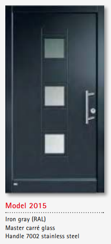 UNILUX Model 2015 Iron Gray JuniorLine Door, Master Carr Glass, Stainless Handle, Secure Classic Timber Door